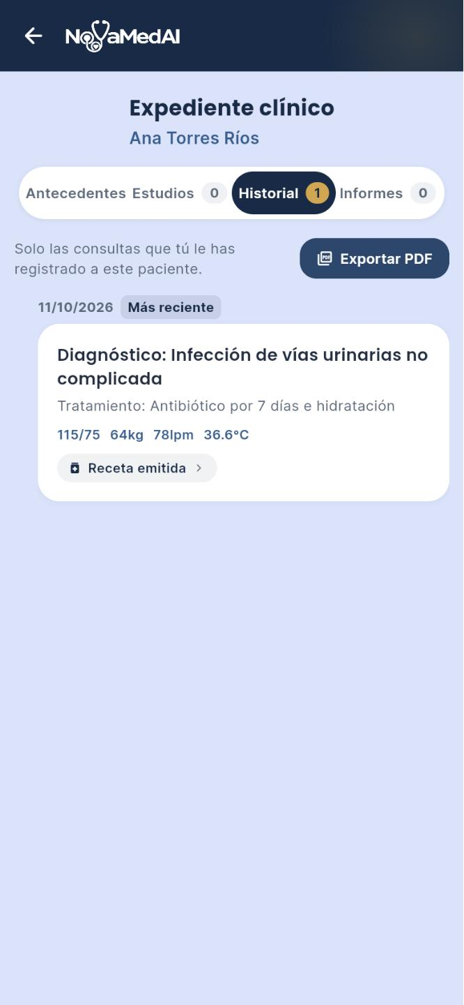 Pantalla de NovaMed AI